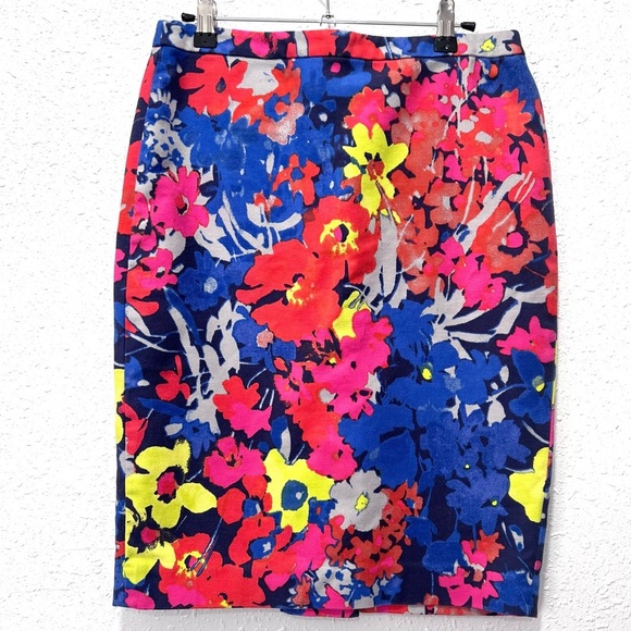 LOFT Pink and Yellow Pencil Skirt Knee-Length Office Wear 2 - Picture 1 of 6